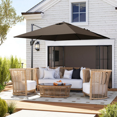 Outsunny Square Cantilever Roma Parasol 360 Degree Rotation Hand Crank, Tan - image 1