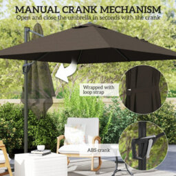 Outsunny Square Cantilever Roma Parasol 360 Degree Rotation Hand Crank, Tan - thumbnail 6