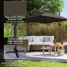 Outsunny Square Cantilever Roma Parasol 360 Degree Rotation Hand Crank, Tan - thumbnail 7