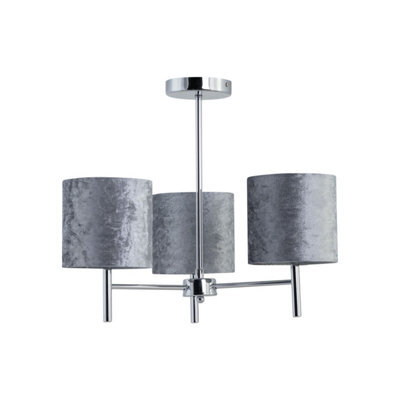 First Choice Lighting Brea - Chrome 3 Light Fitting With Grey Crushed Velvet Shades - image 1