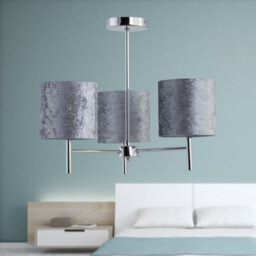 First Choice Lighting Brea - Chrome 3 Light Fitting With Grey Crushed Velvet Shades - thumbnail 3