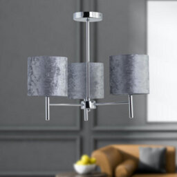 First Choice Lighting Brea - Chrome 3 Light Fitting With Grey Crushed Velvet Shades - thumbnail 4
