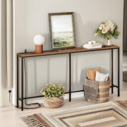 Pirlo Plush Industrial 160Cm Wide Console Table With Charging Station Rustic Brown Hallway Furniture - thumbnail 2