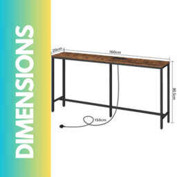 Pirlo Plush Industrial 160Cm Wide Console Table With Charging Station Rustic Brown Hallway Furniture - thumbnail 5