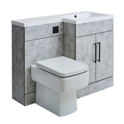 Homestylestore1105mm Concrete Grey Right Hand Bathroom Combination Vanity Toilet Wc Unit With Black Bar Handles