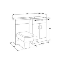 Homestylestore1105mm Concrete Grey Right Hand Bathroom Combination Vanity Toilet Wc Unit With Black Bar Handles - thumbnail 5