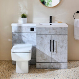 Homestylestore1105mm Concrete Grey Right Hand Bathroom Combination Vanity Toilet Wc Unit With Black Bar Handles - thumbnail 2