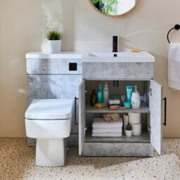 Homestylestore1105mm Concrete Grey Right Hand Bathroom Combination Vanity Toilet Wc Unit With Black Bar Handles - thumbnail 3