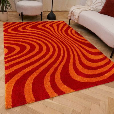 The Rugs Joli Red And Orange Striped Rug Soft Dense Pile Easy To Clean And Pet Friendly For Living Rooms And Bedrooms - image 1