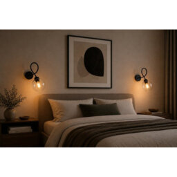 Luminosa Lighting Luminosa Lyra Wall Lamp Black Transparent Glass Shade 1X E27 - thumbnail 3