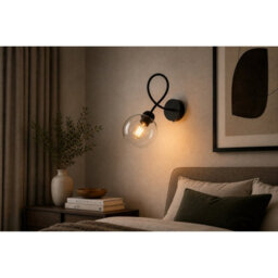 Luminosa Lighting Luminosa Lyra Wall Lamp Black Transparent Glass Shade 1X E27 - thumbnail 2