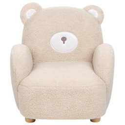 Beliani Bear Chair Beige - Kids Faux Boucle Armchair With Rubberwood Legs, Modern Bear-Shaped Seat With Armrests - thumbnail 1