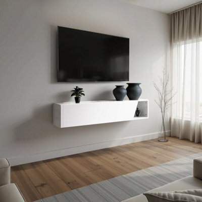 FurniComp LTD Furnicomp Combo 138Cm Floating Wall Hung Tv Unit With Shaped Door - White Gloss Com-26-01 - image 1