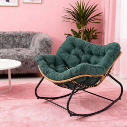 Dark Green Seat Cushion Large Size Chair Rocking Chair Reclining Chair Bird Nest Rattan Balcony Home Leisure Lazy Sofa - thumbnail 3