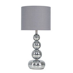 Valuelights Marissa Chrome Stacked Table Lamp With Grey Faux Silk Shade