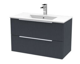 Balterley Tixall Fluted 2 Drawer Wall Hung Vanity Unit With Minimalist Basin, Dark Grey, 800mm - thumbnail 1