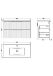 Balterley Tixall Fluted 2 Drawer Wall Hung Vanity Unit With Minimalist Basin, Dark Grey, 800mm - thumbnail 2