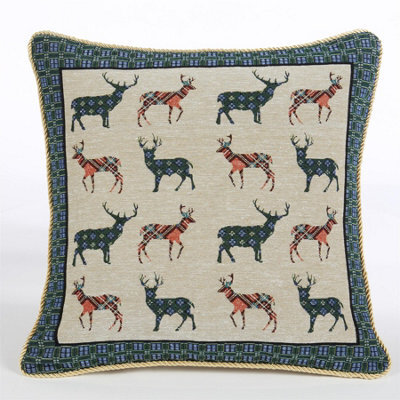 "Luxury Living Stags 18"" Tapestry Christmas Cushion"