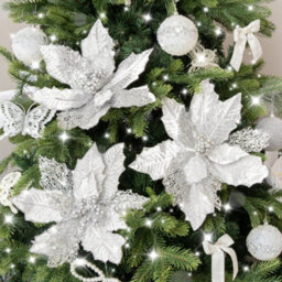 Melody Maison Set Of 3 Silver Oil Effect Poinsettia Pick Christmas Decorations - 29Cm - thumbnail 1