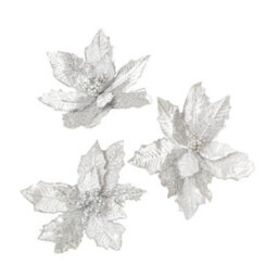 Melody Maison Set Of 3 Silver Oil Effect Poinsettia Pick Christmas Decorations - 29Cm - thumbnail 4