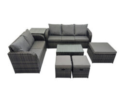 Fimous Outdoor Love Sofa 3 Seater Sofa Coffee Table Set Garden Rattan Furniture Set 8 Seater With Side Table 3 Stools Dark Grey - thumbnail 2