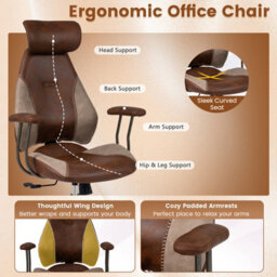 Gainoom Ergonomic Office Chair Brown Rolling Swivel Adjustable Work Chair With Rocking Backrest & Wheels - thumbnail 9