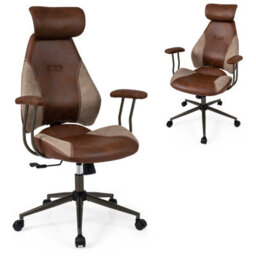 Gainoom Ergonomic Office Chair Brown Rolling Swivel Adjustable Work Chair With Rocking Backrest & Wheels