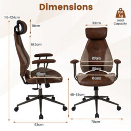 Gainoom Ergonomic Office Chair Brown Rolling Swivel Adjustable Work Chair With Rocking Backrest & Wheels - thumbnail 2