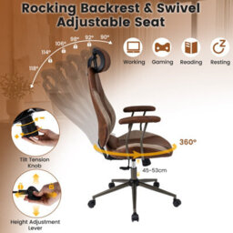 Gainoom Ergonomic Office Chair Brown Rolling Swivel Adjustable Work Chair With Rocking Backrest & Wheels - thumbnail 5