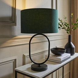 Valuelights Antonia Forest Green Fabric Drum Lamp Shade Matte Black Oval Table Lamp - thumbnail 2