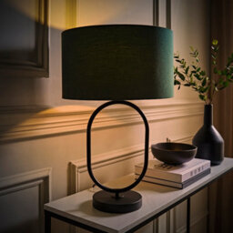 Valuelights Antonia Forest Green Fabric Drum Lamp Shade Matte Black Oval Table Lamp - thumbnail 3