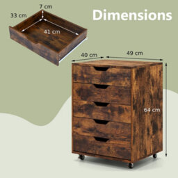 5 Drawer Chest Rolling Dresser Storage Cabinet W/lockable Wheels - thumbnail 2