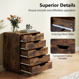 5 Drawer Chest Rolling Dresser Storage Cabinet W/lockable Wheels - thumbnail 4