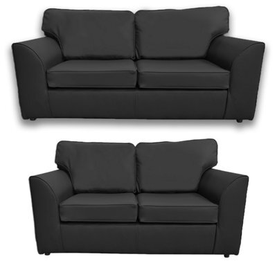 Furnishings For Less UK Danbury Leather Fabric Sofa Set 3 And 2 Seater Sofa  Black - image 1