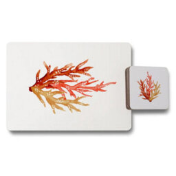 Benjamin Tate Design Placemat Coaster Set Coral Artwork Designer Collection Wooden Base Limited Edition - thumbnail 1