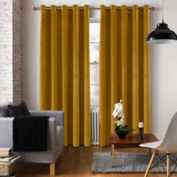 Ameha Ochre Velvet Curtain Ready Made Eyelet Blackout Thermal Insulated Living Room Curtain Pair 90''x90'' With Tiebacks - thumbnail 7