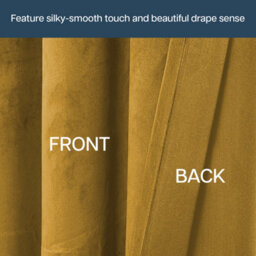 Ameha Ochre Velvet Curtain Ready Made Eyelet Blackout Thermal Insulated Living Room Curtain Pair 90''x90'' With Tiebacks - thumbnail 4