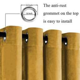 Ameha Ochre Velvet Curtain Ready Made Eyelet Blackout Thermal Insulated Living Room Curtain Pair 90''x90'' With Tiebacks - thumbnail 2