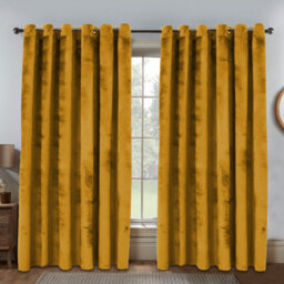 Ameha Ochre Velvet Curtain Ready Made Eyelet Blackout Thermal Insulated Living Room Curtain Pair 90''x90'' With Tiebacks - thumbnail 3