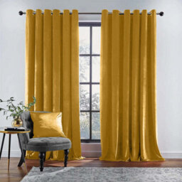 Ameha Ochre Velvet Curtain Ready Made Eyelet Blackout Thermal Insulated Living Room Curtain Pair 90''x90'' With Tiebacks - thumbnail 8