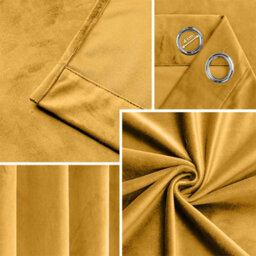 Ameha Ochre Velvet Curtain Ready Made Eyelet Blackout Thermal Insulated Living Room Curtain Pair 90''x90'' With Tiebacks - thumbnail 9