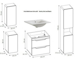 Impact Furniture Bathroom Furniture Set 600mm Vanity Sink Unit Wall Cabinet Tallboy White Gloss Oak Arub - thumbnail 8