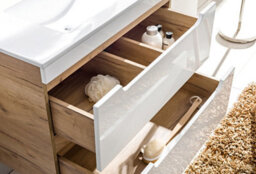 Impact Furniture Bathroom Furniture Set 600mm Vanity Sink Unit Wall Cabinet Tallboy White Gloss Oak Arub - thumbnail 3