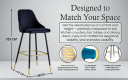 Hygrad Built to Survive Velvet Bar Stools Set Of 2 Breakfast Chairs Backrest, Counter Chairs High Stools For Kitchen Island/home Upholstered Seat - thumbnail 9