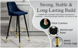 Hygrad Built to Survive Velvet Bar Stools Set Of 2 Breakfast Chairs Backrest, Counter Chairs High Stools For Kitchen Island/home Upholstered Seat - thumbnail 8