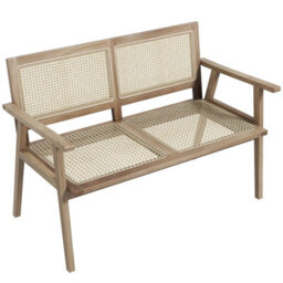Costway Teak Wood Garden Bench 2-Person Patio Lounger Loveseat W/ Rattan Backrest & Seat - thumbnail 2
