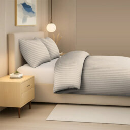 Lazzaro Elegant Satin Stripe Single Duvet Cover Set Soft Microfiber Hotel Style Hypoallergenic Bedding Sets - thumbnail 3