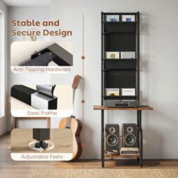 Homcom Vinyl Record Player Stand With Oxford Pockets Rustic Brown And Black - thumbnail 7