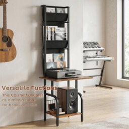 Homcom Vinyl Record Player Stand With Oxford Pockets Rustic Brown And Black - thumbnail 4