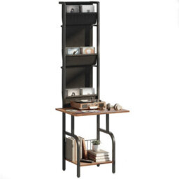 Homcom Vinyl Record Player Stand With Oxford Pockets Rustic Brown And Black - thumbnail 2